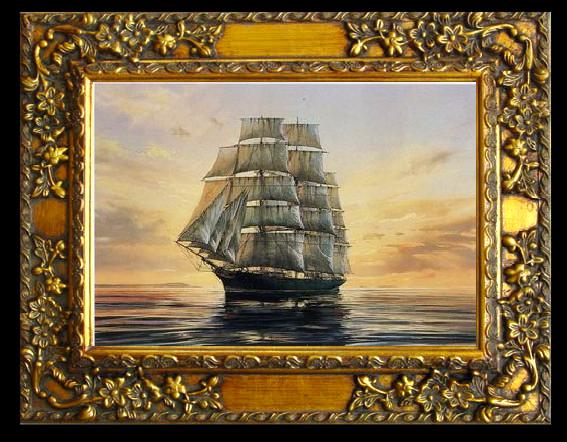 framed  unknow artist Seascape, boats, ships and warships. 110, Ta068